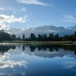 A still lake, mirroring the sky